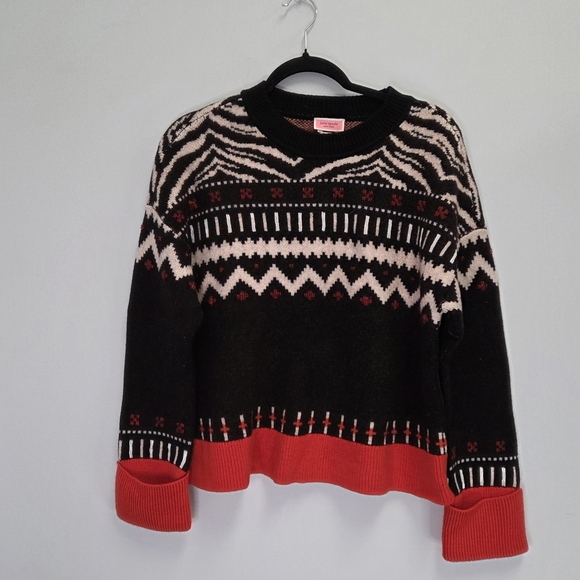 kate spade Sweaters - Kate Spade New York Zebra Fair Isle Wool Sweater Red/Black Beaded Size Large